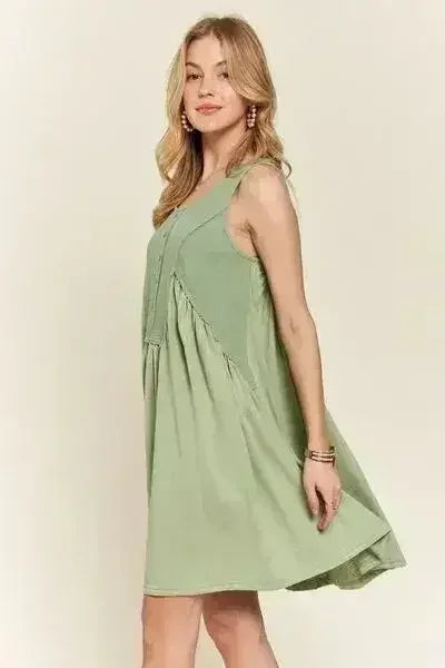 ADORA Decorative Button Sleeveless Babydoll Dress - Femstylo