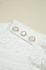 White Lace Floral Round Neck Puff Sleeve Shift Mini Dress