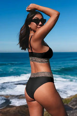 Rose Leopard Print Spaghetti Strap Padded Wireless Two Piece Swimsuit - Femstylo