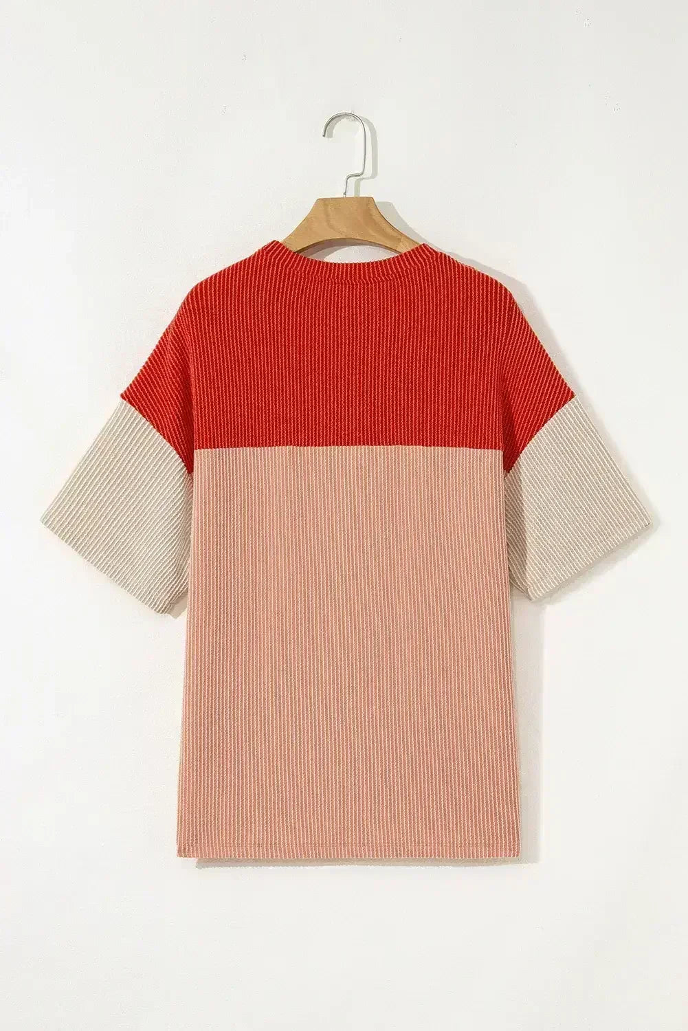 Black Color Block Ribbed Side Slits Half Sleeve Top - Femstylo