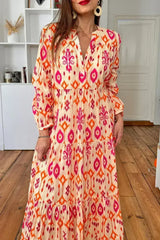 Orange Western Abstract Geometric Printed Maxi Dress - Femstylo