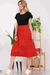 Celeste Full Size Two Tone Animal Print Flutter Sleeve Midi Dress Plus - Femstylo