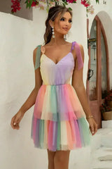 Gradient Tie-Shoulder Layered Dress - Femstylo