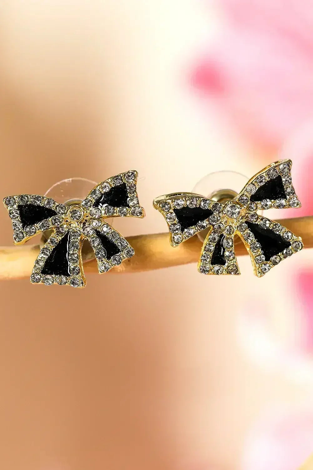 Black Rhinestone Bowknot Stud Earrings - Femstylo