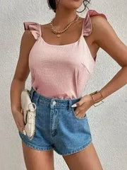 Backless Ruffled Scoop Neck Tank - Femstylo