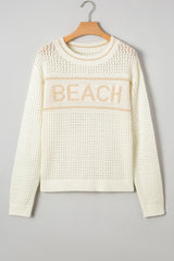 White BEACH Hollow Out Knitted Lightweight Dolman Sweater