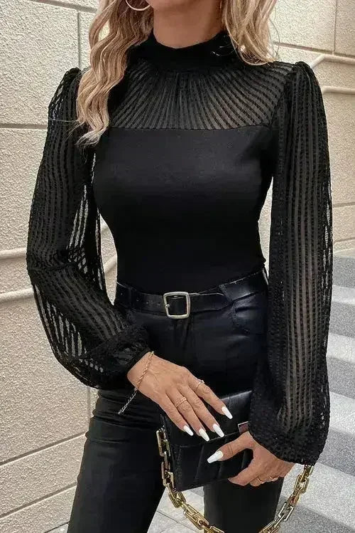 Mock Neck Long Sleeve Blouse - Stylish & Trendy Blouse - Femstylo