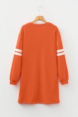 Orange Preppy Striped Sleeve Loose Mini Dress