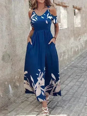 Printed Cold Shoulder Maxi Dress - Stylish Polyester Dress | Femstylo - Femstylo