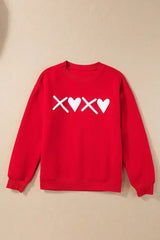 Red XOXO Heart Print Valentine Graphic Sweatshirt - Femstylo