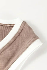 Smoke Gray Ribbed Knit Contrast Edge U Neck Slim Fit Tank Top - Femstylo