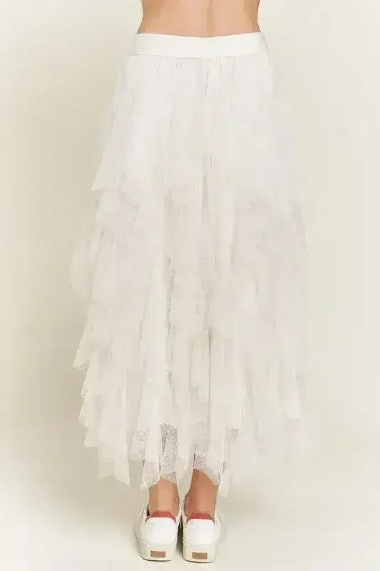 PLUS LAYER POLKA DOT MESH LINED A-LINE MIDI SKIRT - Femstylo