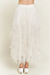 PLUS LAYER POLKA DOT MESH LINED A-LINE MIDI SKIRT - Femstylo