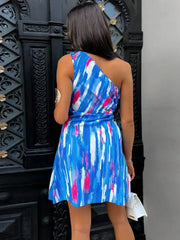 Cutout Printed Sleeveless Mini Dress - Femstylo