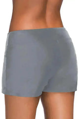 Women Gray Eyelets Waistband Swim Boyshorts - Femstylo