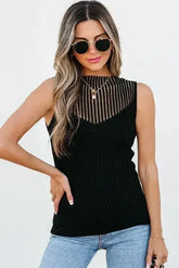 Black Mesh Cutout Knit Vest - Edgy Ribbed Design | Femstylo - Femstylo