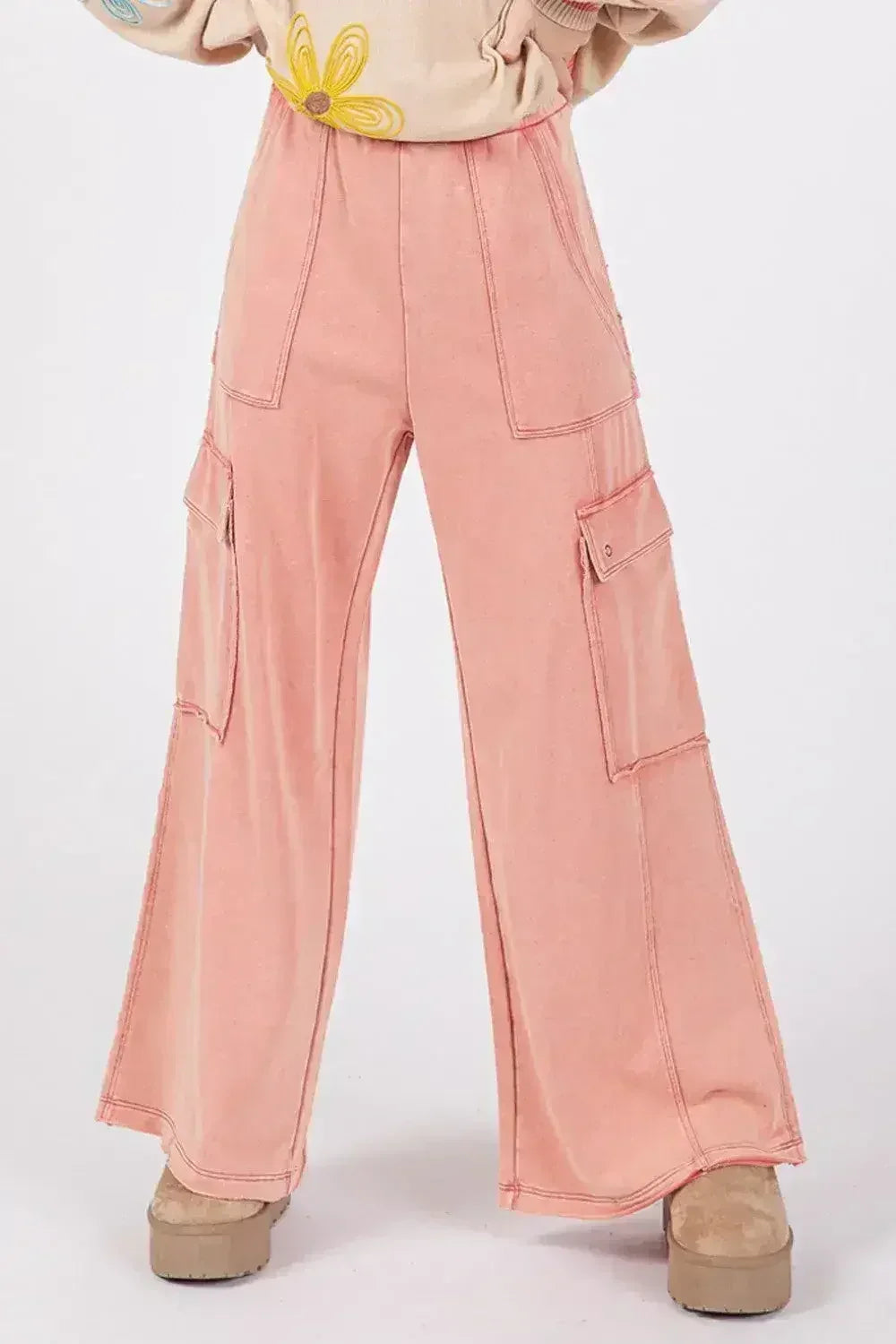 SAGE + FIG Knit Terry Mineral Wash Wide Leg Pants - Femstylo