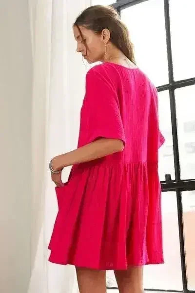 ADORA V-Neck Half Sleeve Dress with Pockets | Femstylo - Femstylo