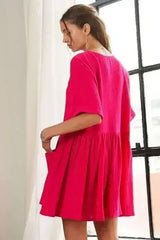 ADORA V-Neck Half Sleeve Dress with Pockets | Femstylo - Femstylo