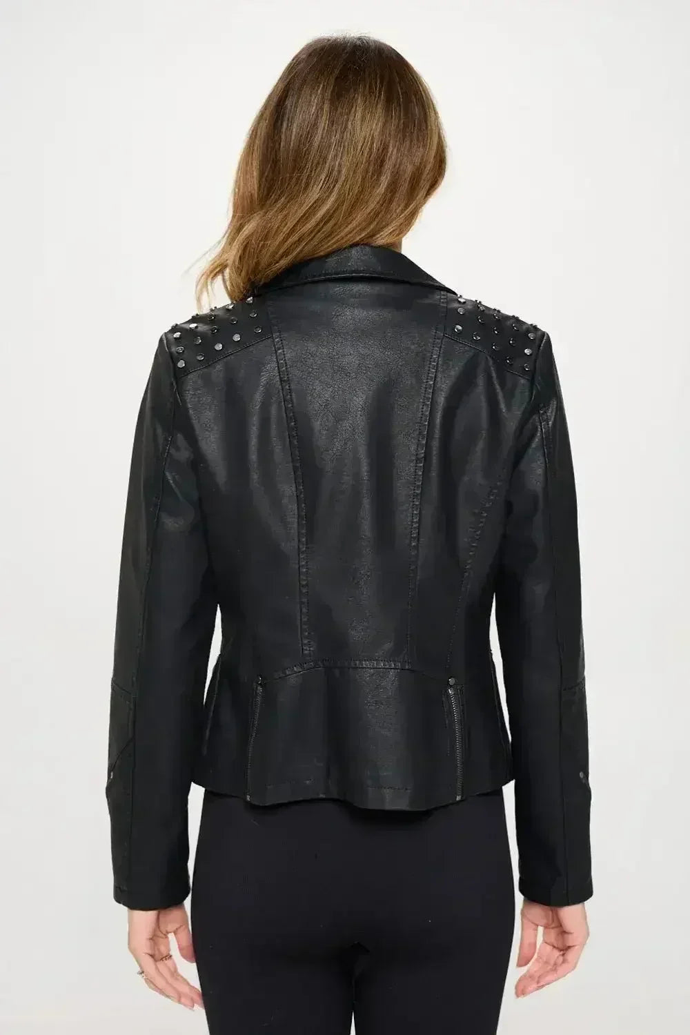 Studded Moto Jacket - Vegan Leather Outerwear | Femstylo - Femstylo