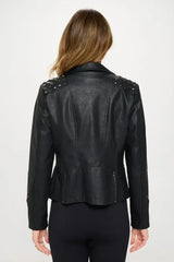 Studded Moto Jacket - Vegan Leather Outerwear | Femstylo - Femstylo
