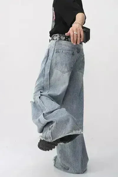 Distressed Raw Hem Wide Leg Men's Jeans - Femstylo