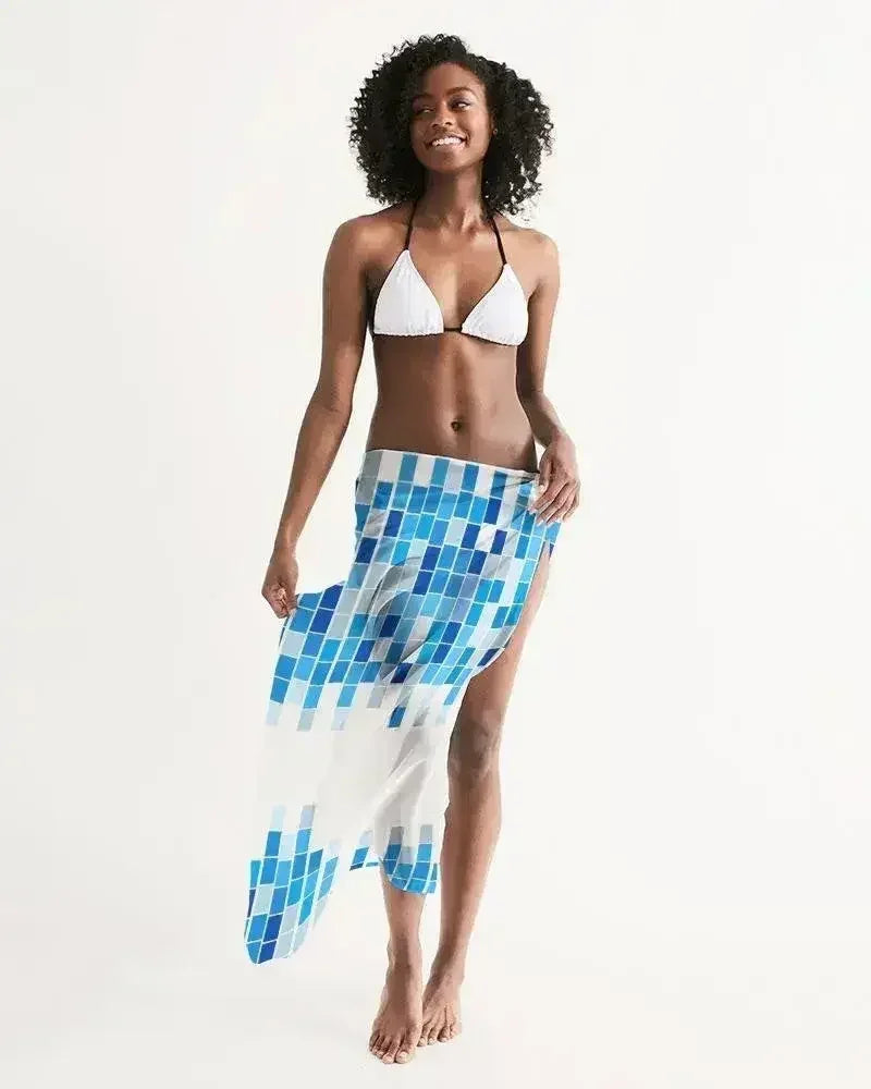 Sheer Mosaic Square White and Blue Swimsuit Cover Up - Femstylo