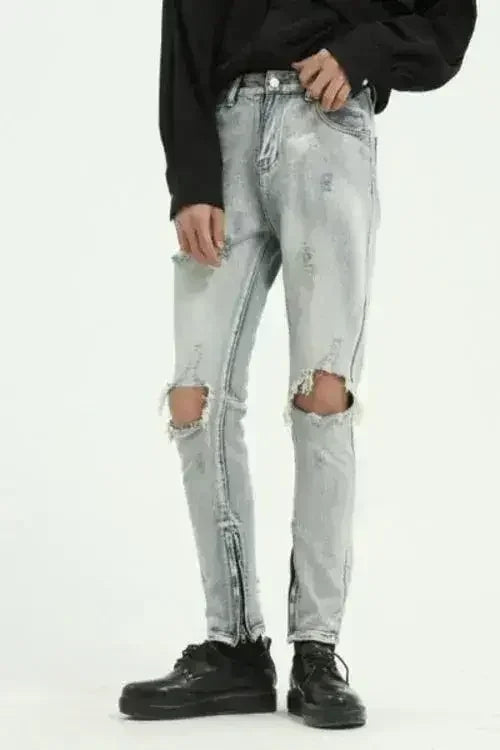 Pocketed Distressed Jeans with Side Zip - Femstylo