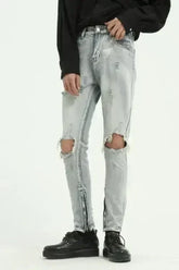 Pocketed Distressed Jeans with Side Zip - Femstylo