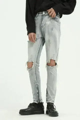 Pocketed Distressed Jeans with Side Zip - Femstylo