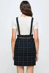 Plaid Suspender Skirt with Belt Detail - Femstylo