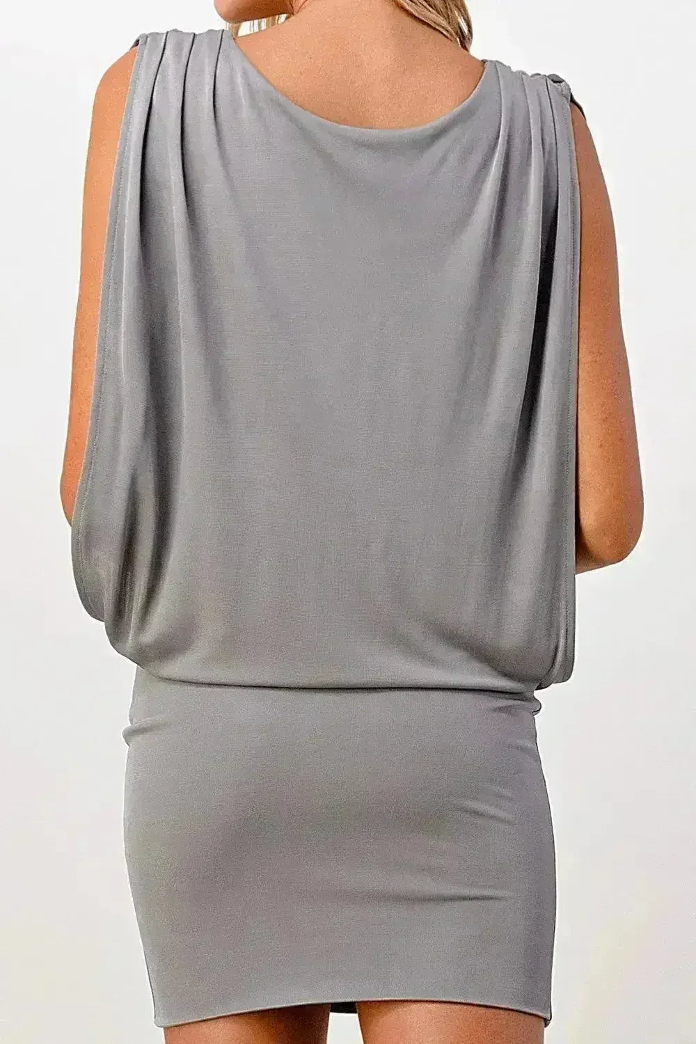 Sleeveless Draped Mini Dress with V-Neckline - Femstylo
