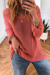 Smoke Gray Crochet Hollow-out Knit Sweater