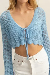 HYFVE Tied Front Crochet Cropped Cardigan - Femstylo