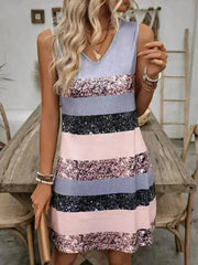 Chic Contrast V-Neck Sleeveless Mini Dress – Femstylo - Femstylo