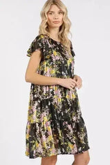 Mittoshop Flower Print Round Neck Flutter Sleeve Tiered Dress - Femstylo