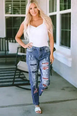 American Flag Patched Distressed Jeans - Femstylo