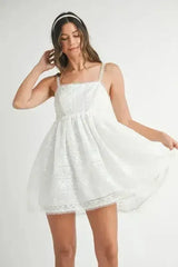 MABLE Eyelet Lace Babydoll Mini Cami Dress - Femstylo