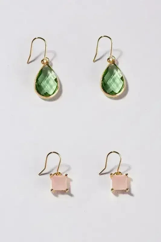 Glass Stone Earring Set - Nickel-Free Danglers | Femstylo - Femstylo