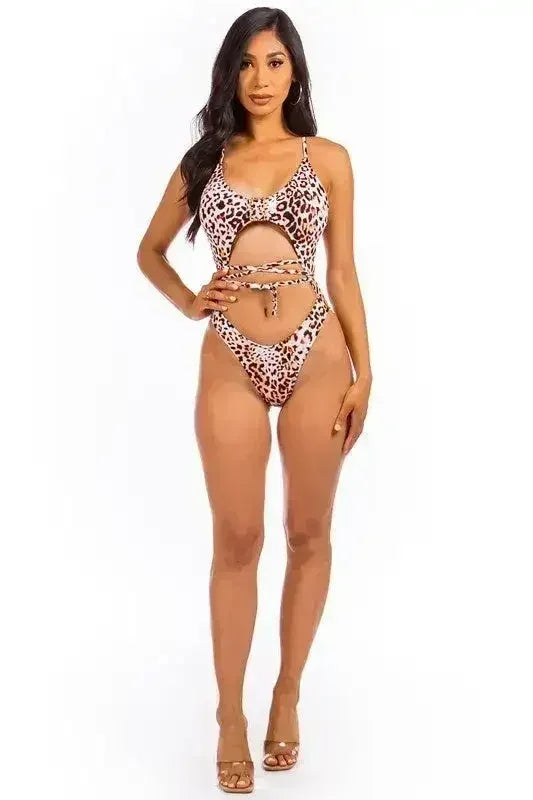 One Piece Buckle String Wrapped Bathing Suit - Femstylo