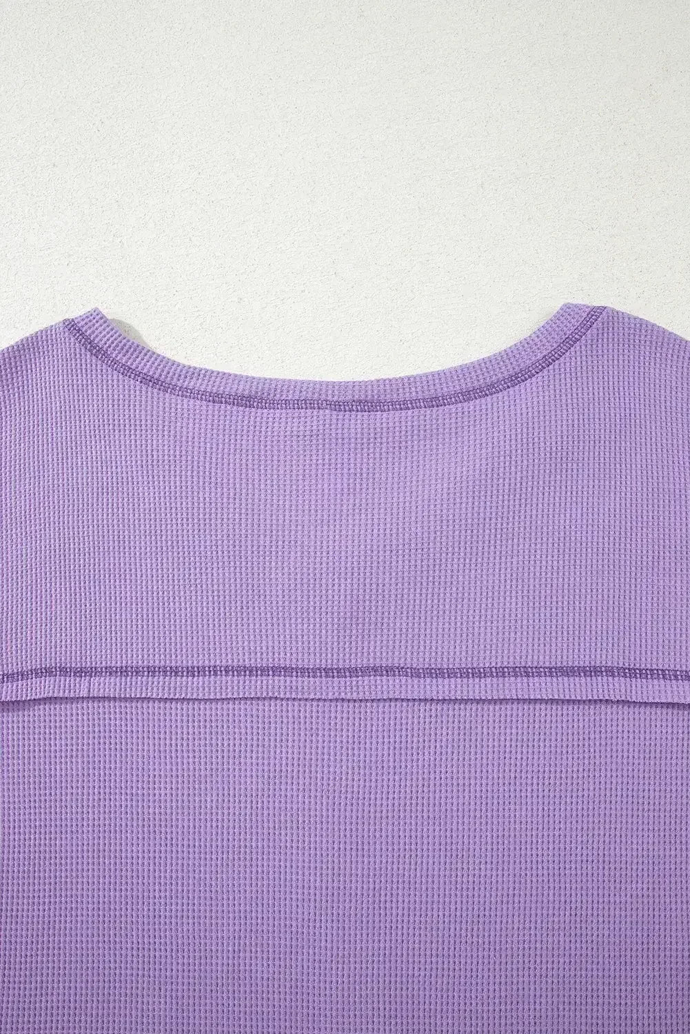 Blue Exposed Seam Drop Sleeve V Neck Waffle Textured Top - Femstylo