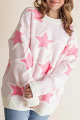 Sachet Pink Star Pattern Drop Sleeve Loose Sweater