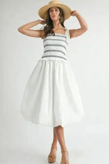 MABLE Smocked Bodice Bubble Midi Dress - Femstylo