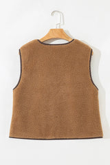 Light French Beige Fleece Tie Front Winter Vest