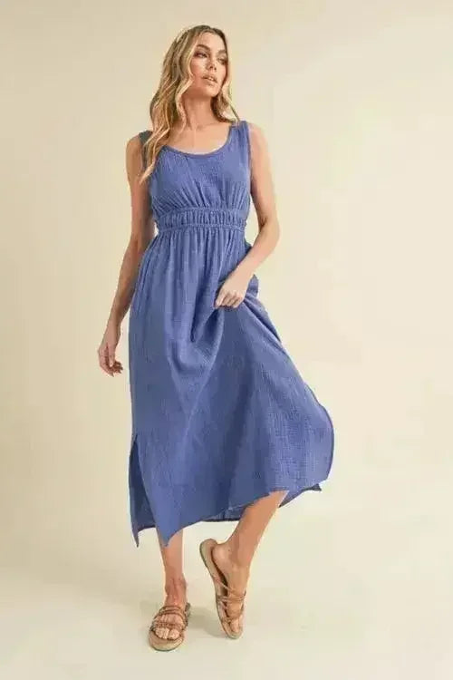 Aemi + Co Side Slit Round Neck Sleeveless Tank Dress - Femstylo