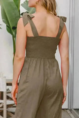 ODDI Full Size Bodice Smocked Sleeveless Jumpsuit - Femstylo