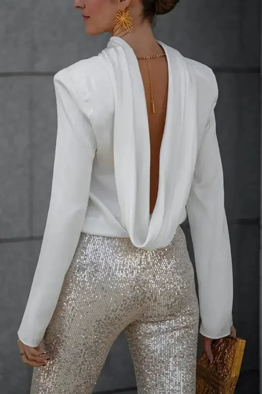 Backless Cowl Neck Long Sleeve Blouse – Elegant & Stylish | Femstylo - Femstylo