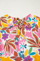 Pink Tropical Floral Bell Sleeve Loose Mini Dress