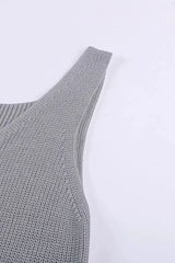 Gray Crisscross Hollow-out Knit Tank Top - Femstylo
