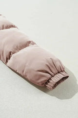 Apricot Pink Full Zipper Quilted Puffer Jacket - Femstylo